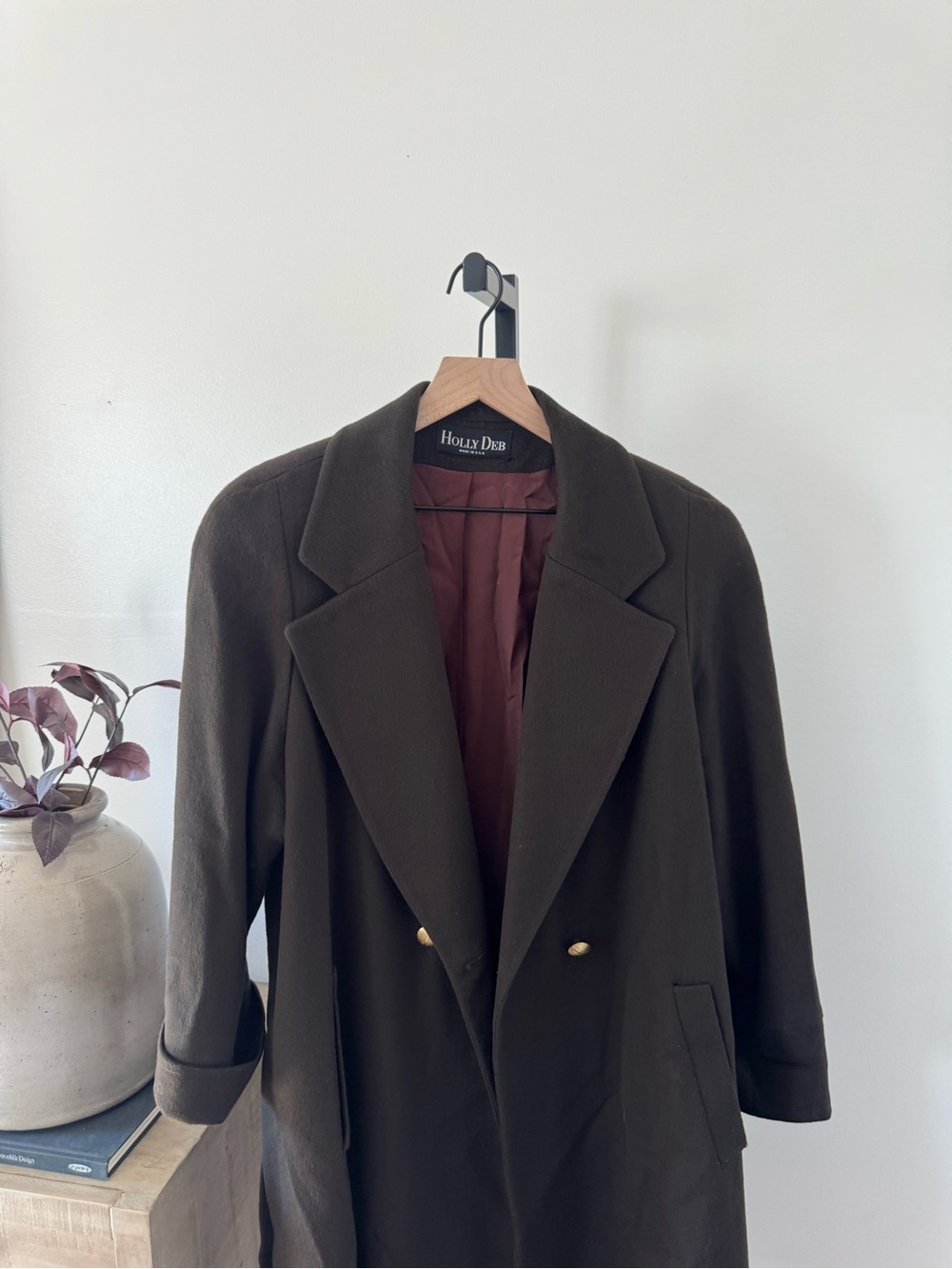 Vintage Wool Blend Trench Coat Chocolate Brown Double-Breasted Trench Coat